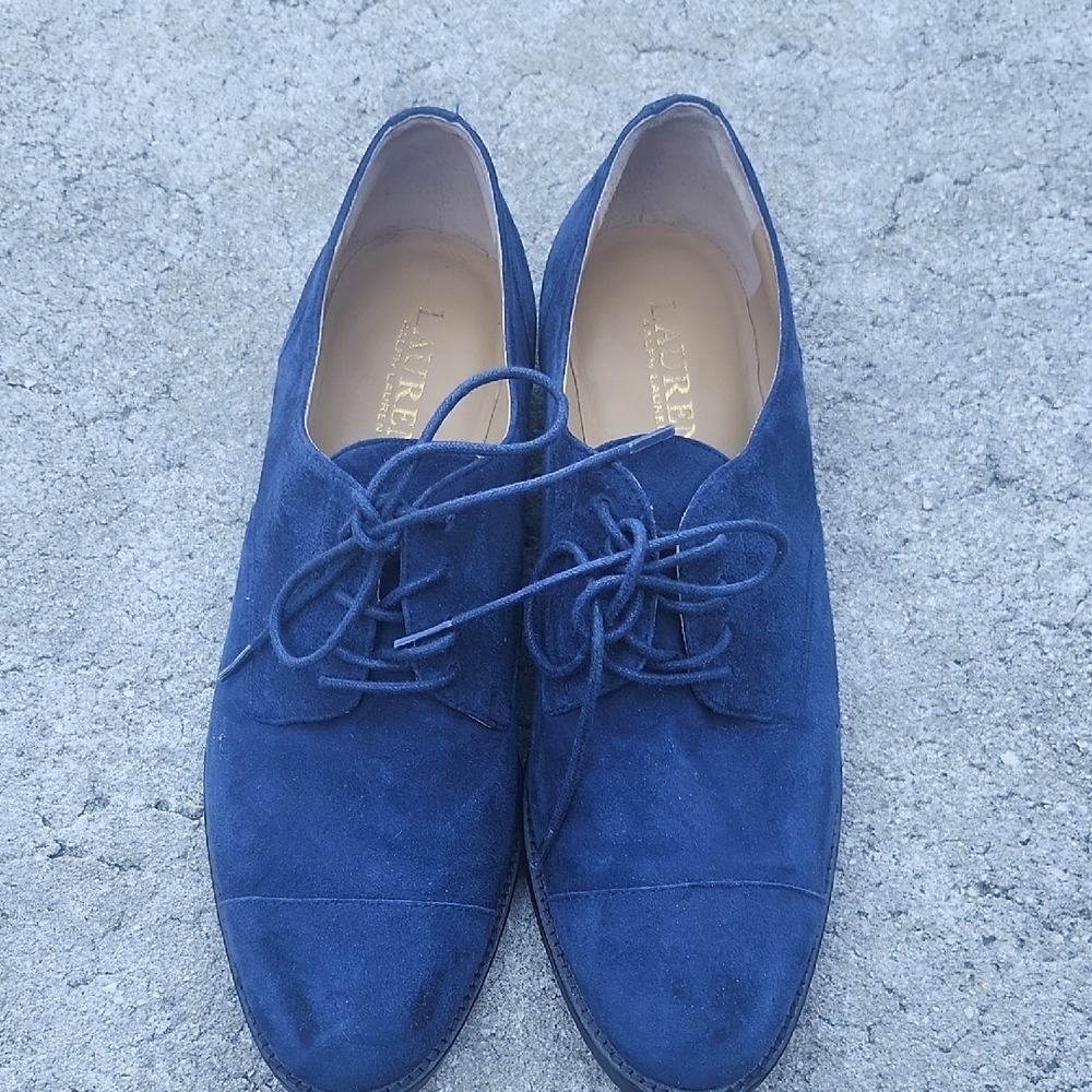 Lauren Ralph Lauren Navy Suede Lace-Up Moccasins - Classic Cap-Toe - Picture 13 of 13